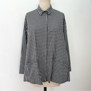 Comfy USA Swing Style Blouse Black/White Gingham Patch Pockets Button Up S